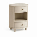 Table de chevet ronde beige en MDF plaqué frêne avec 2 tiroirs 45 x 45 x 60 cm
