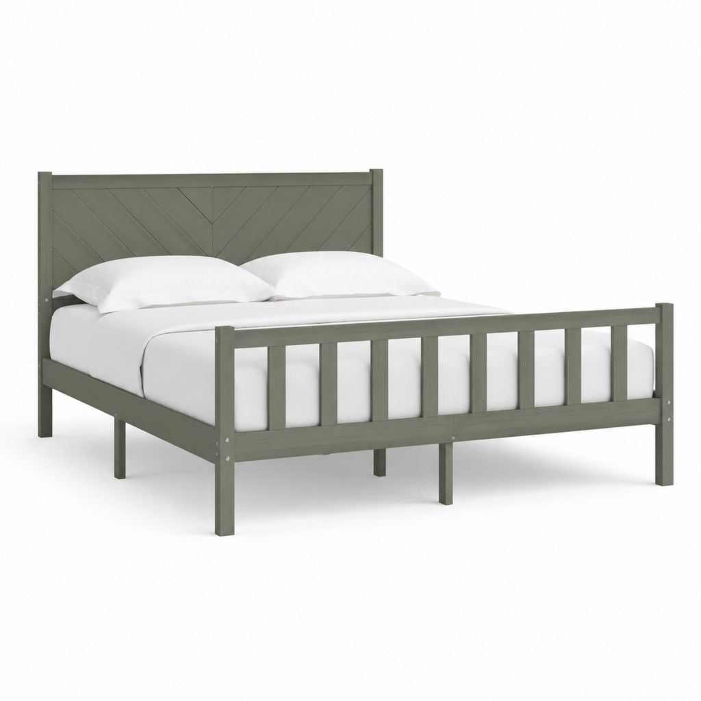 Cadre de lit double gris olive en pin massif rectangulaire 160 x 200 cm