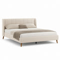 Lit double capitonné beige en polyester rectangulaire 160 x 200 cm