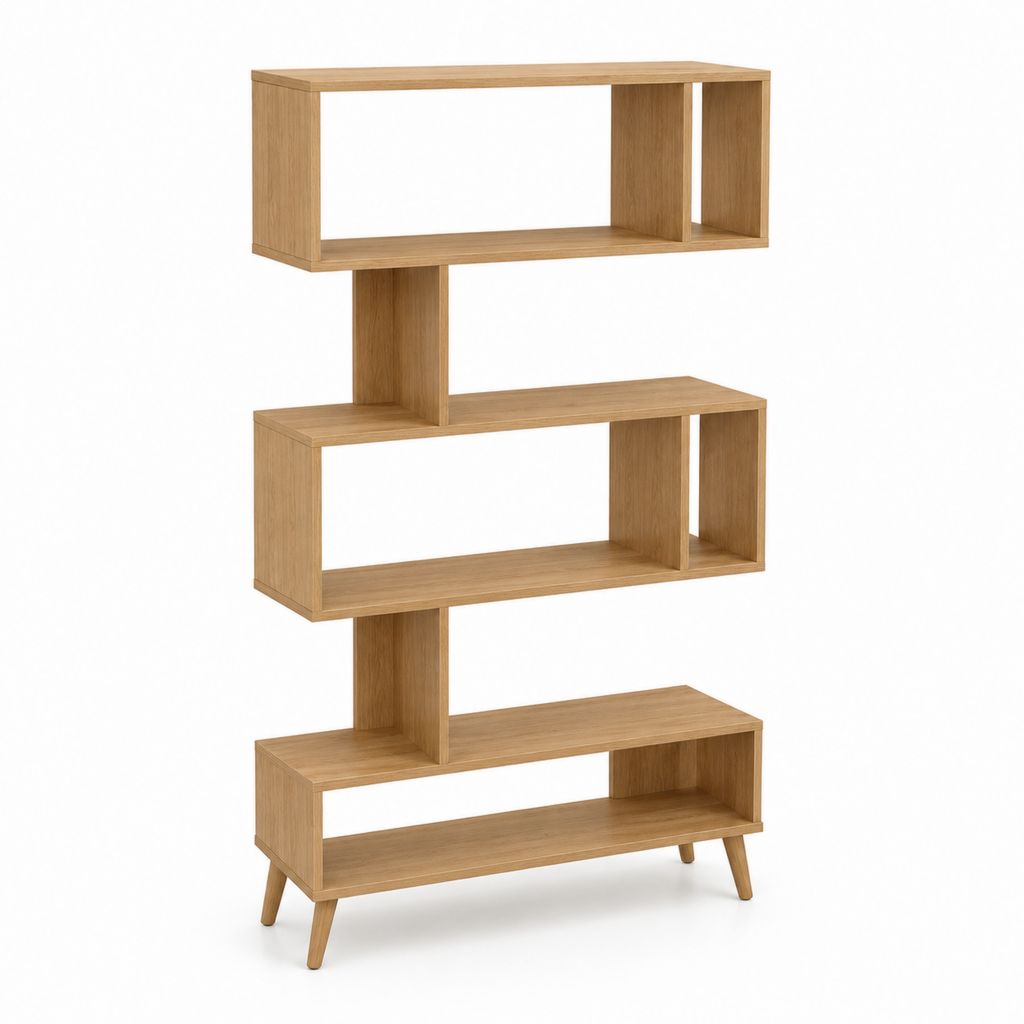 Bibliothèque étagère ouverte asymétrique décor chêne en panneaux de particules 80 x 30 x 180 cm