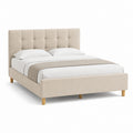 Lit double avec cadre beige capitonné en polyester 160 x 200 cm