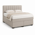 Lit coffre capitonné beige en polyester 160 x 200 cm avec tête de lit haute