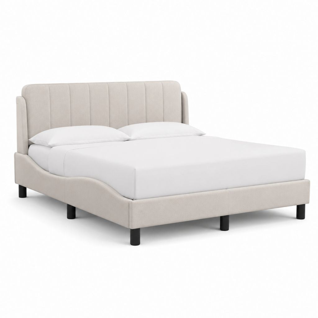 Lit double capitonné beige en polyester rectangulaire 160 x 200 cm