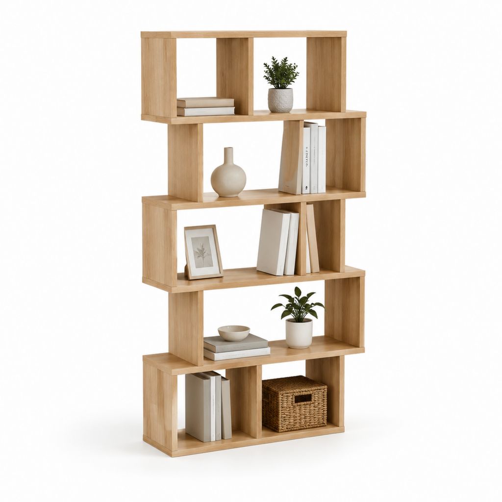 Bibliothèque étagère ouverte effet chêne en panneaux MDF 80 x 24 x 180 cm