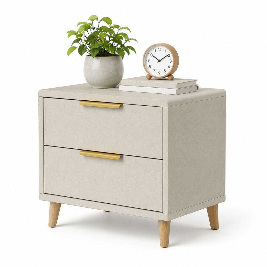 Table de chevet 2 tiroirs beige en MDF revêtu de polyester rectangulaire 60 x 40 x 60 cm