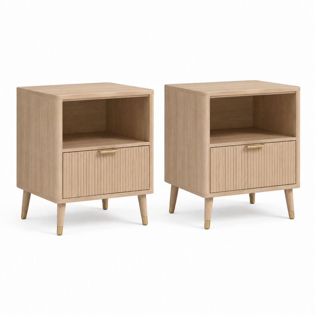 Lot de 2 tables de chevet rectangulaires effet chêne en MDF 45 x 40 x 60 cm avec tiroir et niche