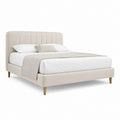 Lit double capitonné beige en polyester 160 x 200 cm avec tête de lit