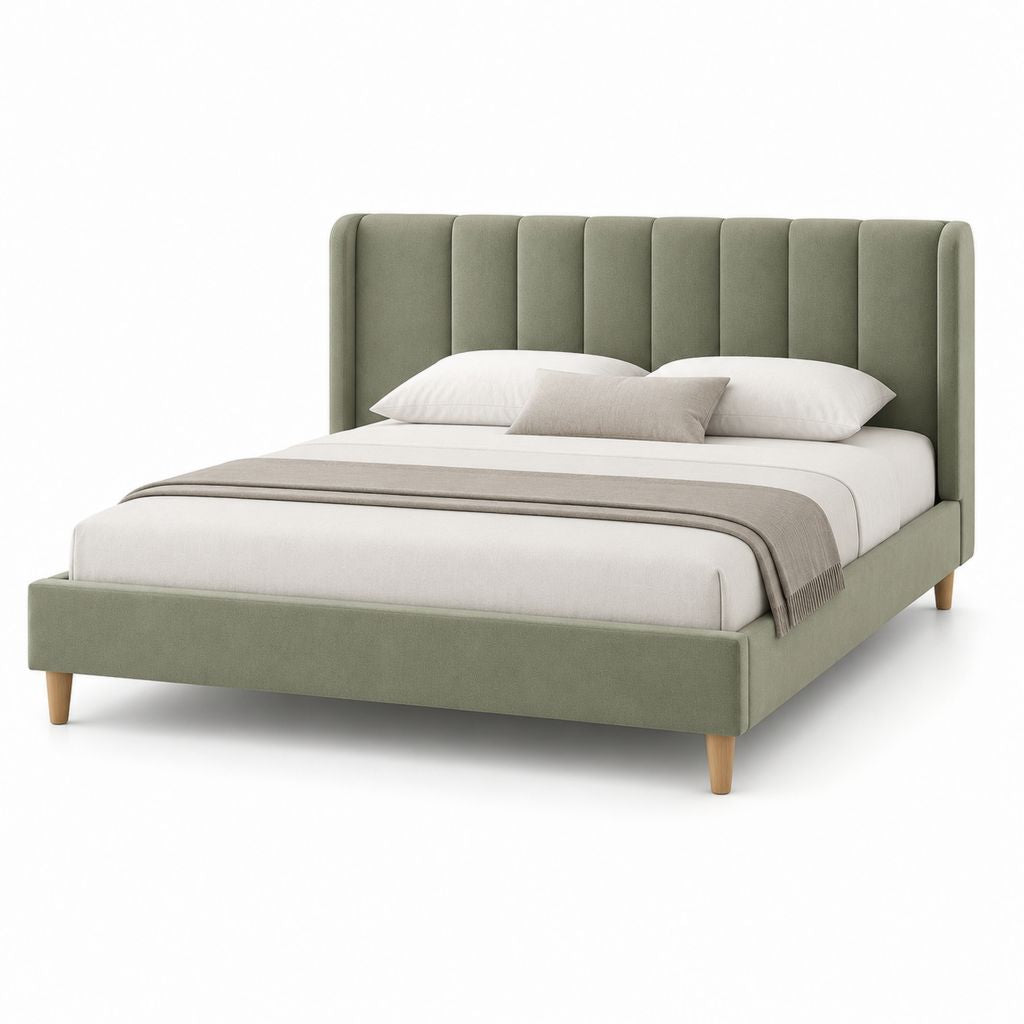 Lit double avec cadre vert en polyester 160 x 200 cm