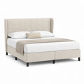 Cadre de lit double beige en polyester avec tête de lit capitonnée 160 x 200 cm