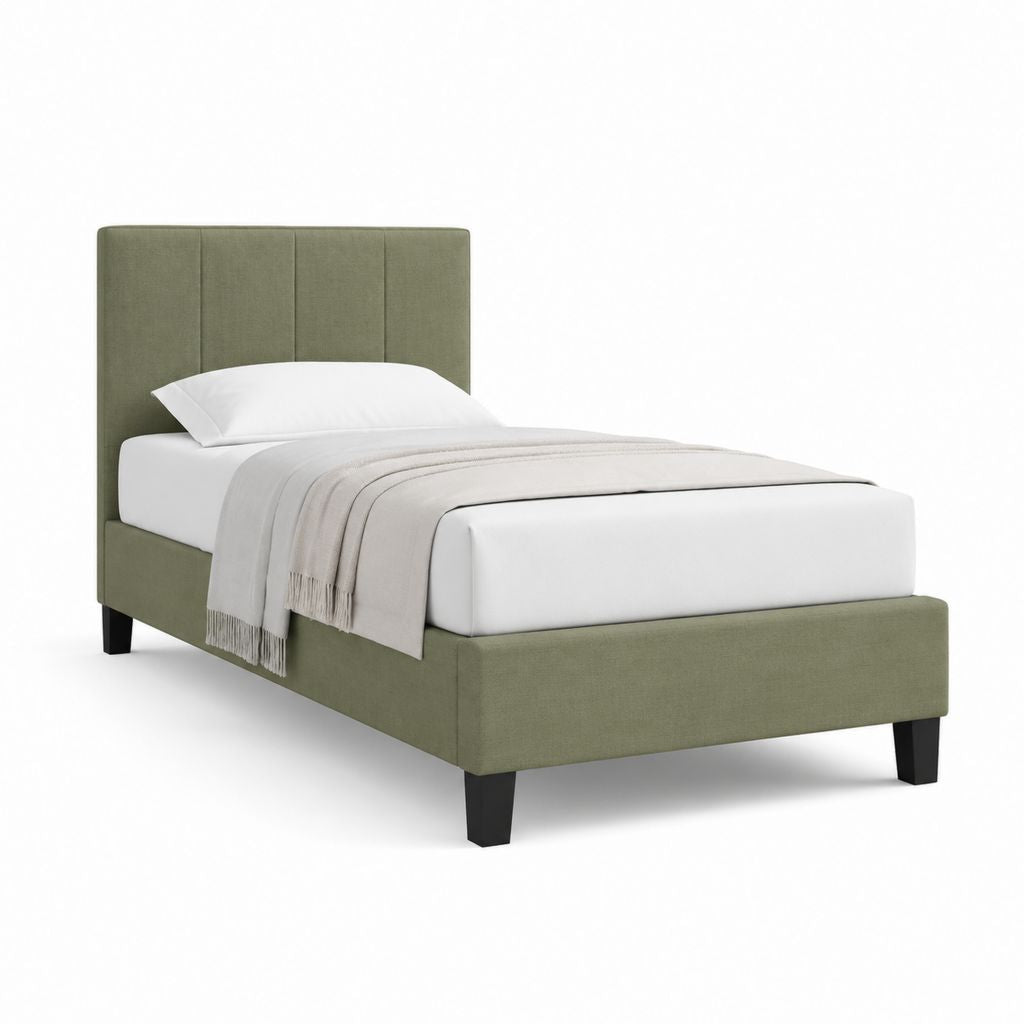 Lit simple rectangulaire avec cadre de lit vert olive en polyester 90 x 190 cm