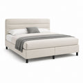 Lit double avec cadre de lit beige en polyester 160 x 200 cm 180 x 220 x 110 cm
