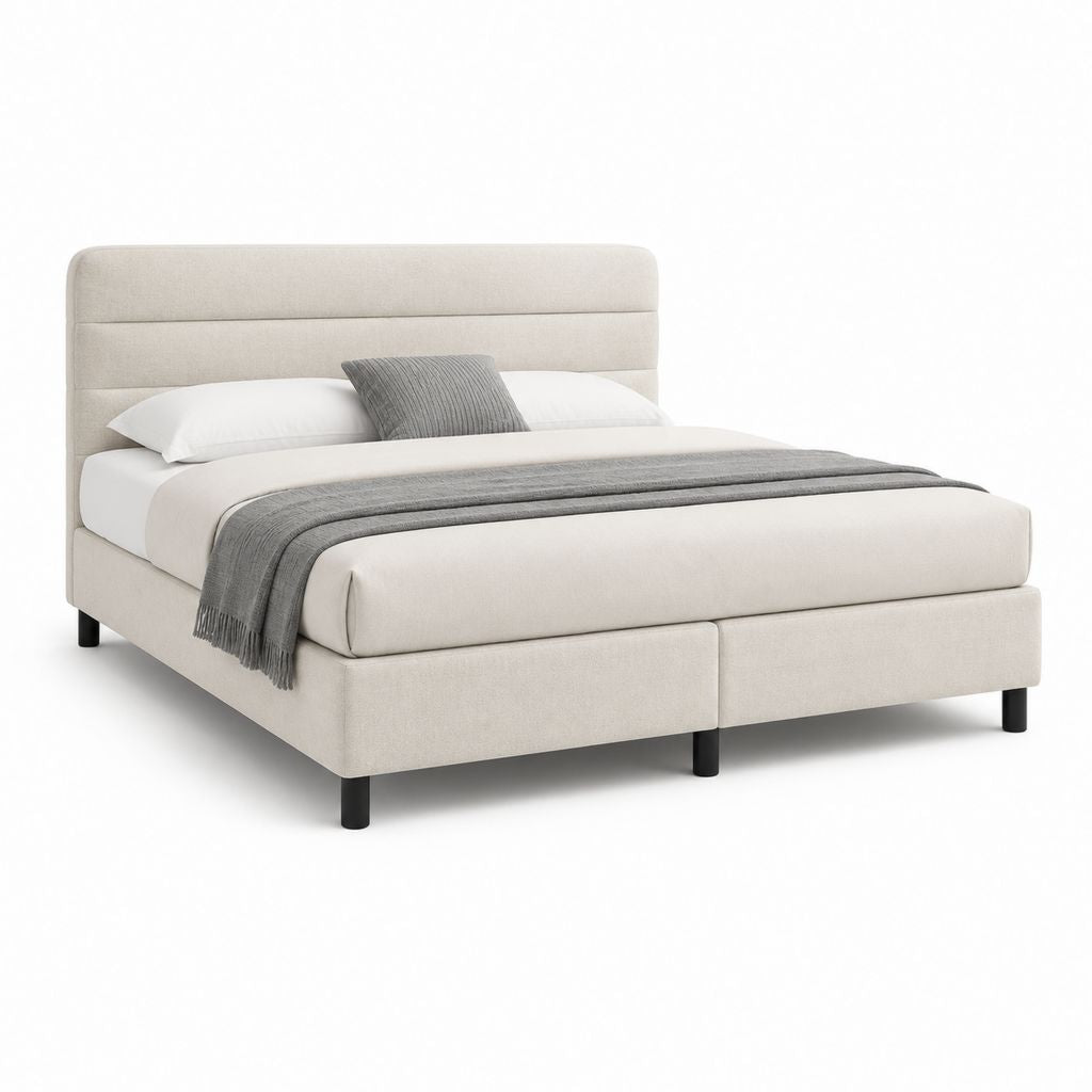 Lit double avec cadre de lit beige en polyester 160 x 200 cm 180 x 220 x 110 cm