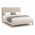 Lit double avec cadre capitonné beige en polyester 160 x 200 cm