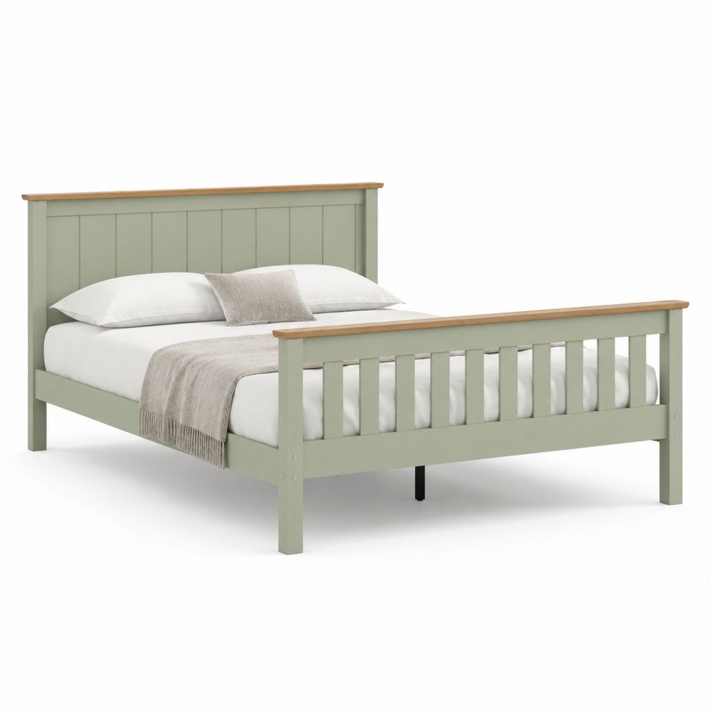 Lit double en pin massif vert sauge 140 x 190 cm