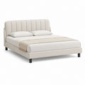 Lit double 160 x 200 cm beige en polyester avec tête de lit capitonnée rectangulaire